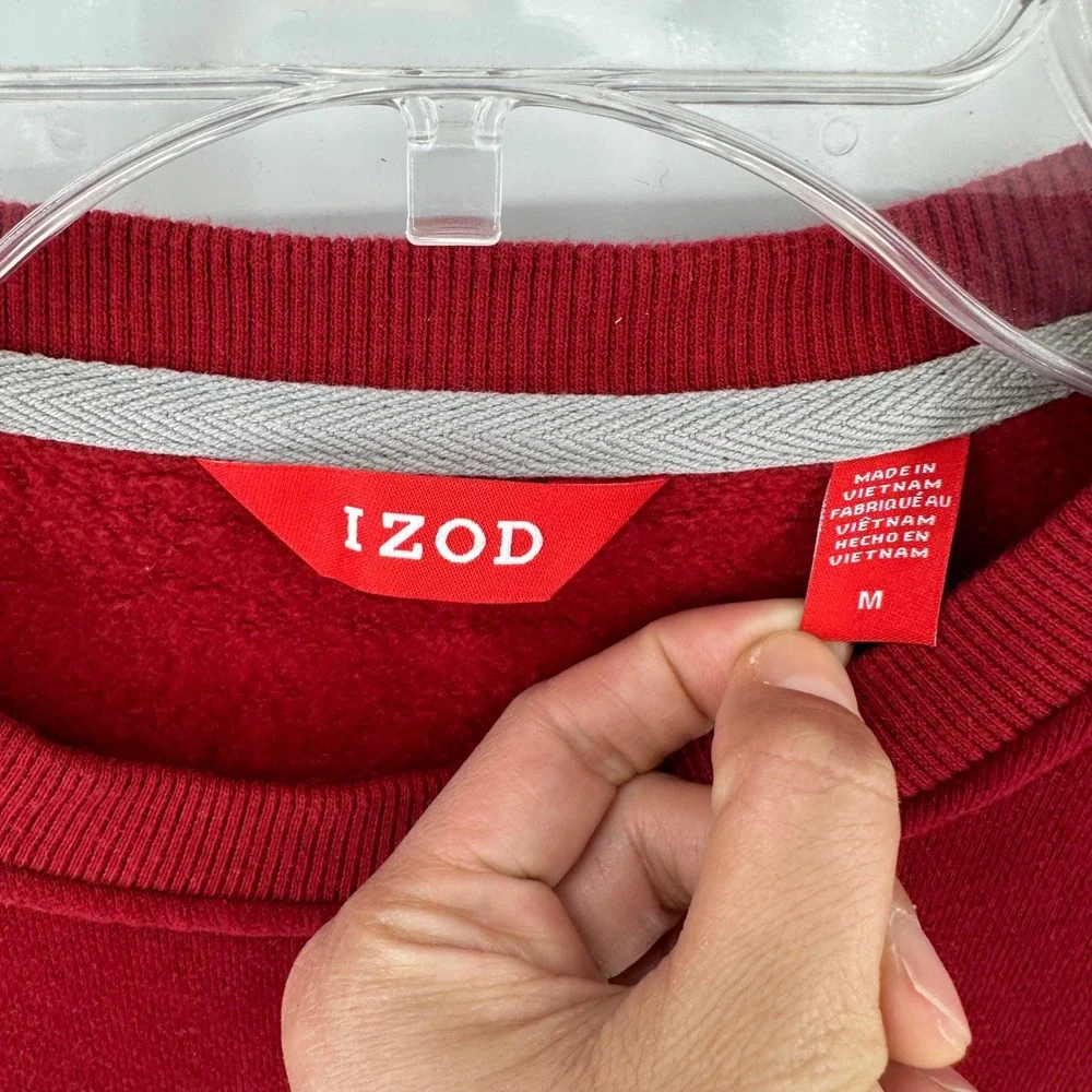 IZOD Mens Red Colorblock Stripe Crewneck‎ Sweatshirt Fleece Pullover Medium